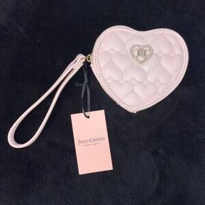Juicy Couture Powder Blush Flawless Heart Zip Around Wallet Bling Wristlet Purse